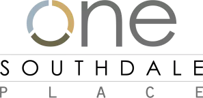 One Place logo. The 'o' in 'one' is a circle split into blue, gold, and brown segments; 'place' text is spaced below.